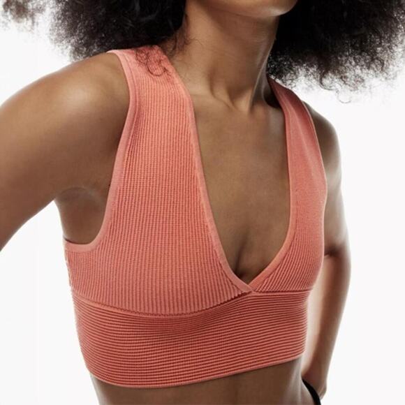 Aritzia Babaton Pink Ribbed V Neck Crop Top Size S - Picture 1 of 6